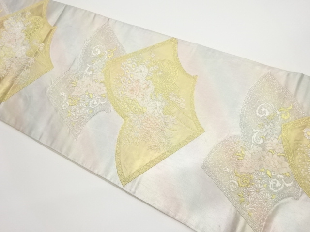 リサイクル　冊子に花車・花唐草模様織出し袋帯